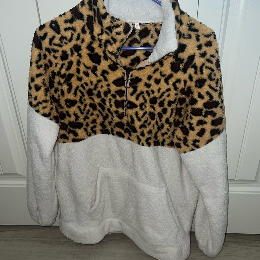 Leopard Print and White Fleece Pullover